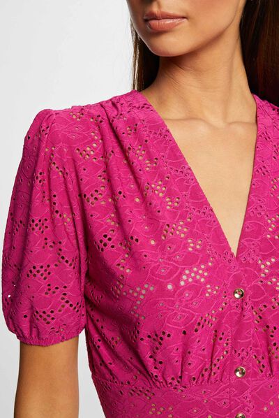 T-shirt manches courtes à broderie framboise femme