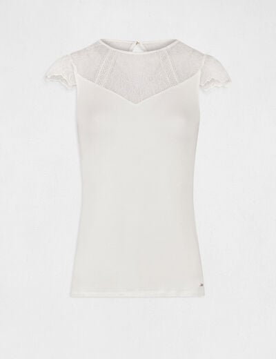 T-shirt manches courtes à dentelle ivoire femme