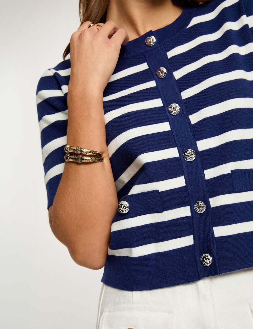 Gilet ray&eacute; manches courtes bleu marine femme