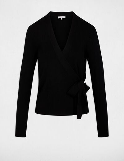 Pull cache-coeur col v noir femme