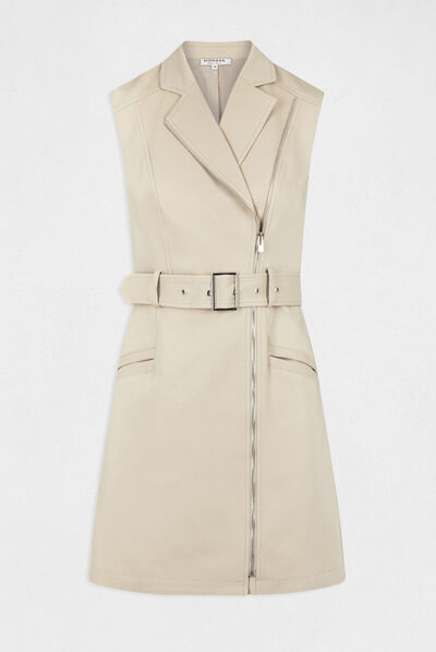 Robe portefeuille zippée ceinturée beige clair femme