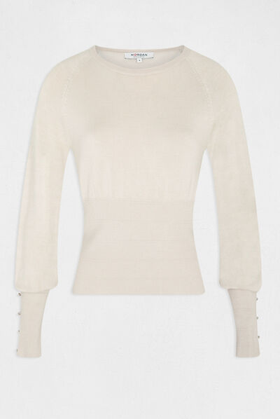 Pull manches longues à col rond beige moyen femme