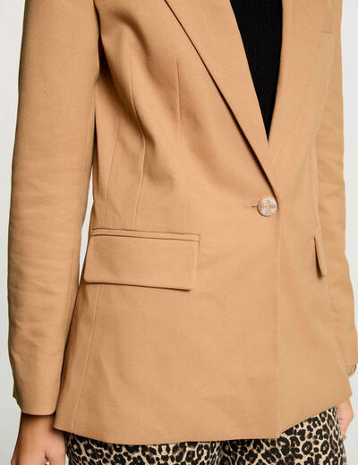 Blazer court boutonné camel femme