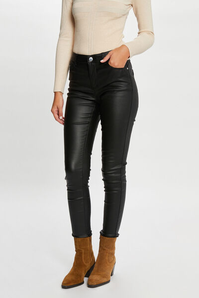 Pantalon skinny enduit à strass noir femme