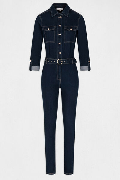 Combinaison ajustée boutonnée en jean jean brut femme