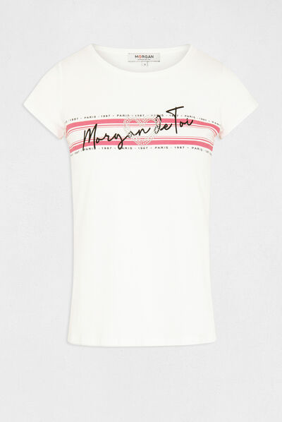 T-shirt manches courtes à inscription fuchsia femme