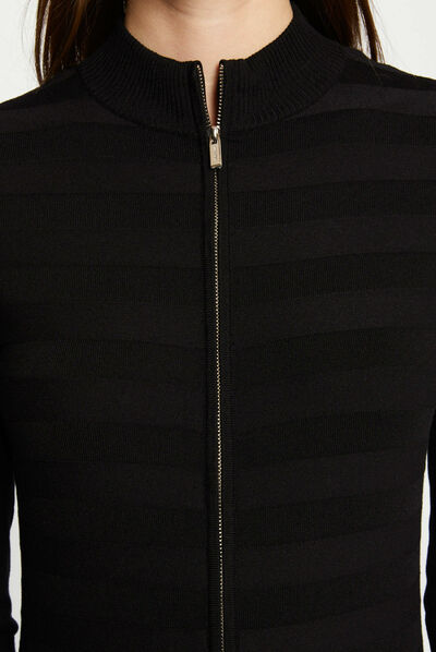 Gilet manches longues zippé noir femme