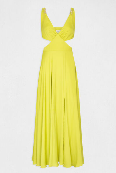 Robe longue évasée avec ouvertures anis femme