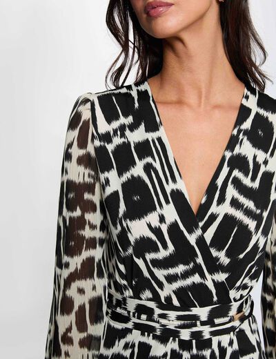 Robe courte col v multicolore femme