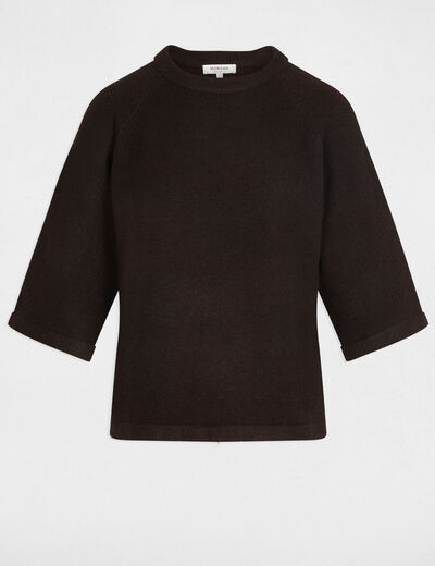 Pull manches 3/4 oversize marron fonc&eacute; femme