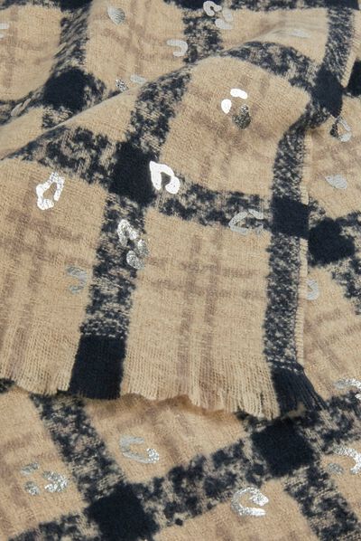 Écharpe à carreaux avec franges marine femme