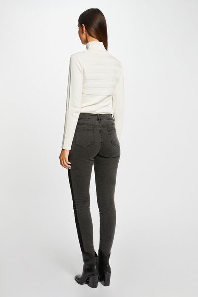 Pull manches longues col roulé ivoire femme
