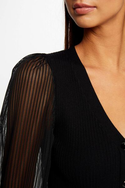 Pull manches longues en dentelle noir femme