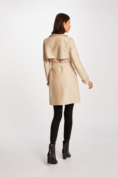 Trench droit ceinturé beige femme