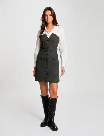 Robe Femme Grise Ajustée - Marque Next - Taille 12 UK - Style Crayon (Pencil Dress) - Occasion Très Bon État