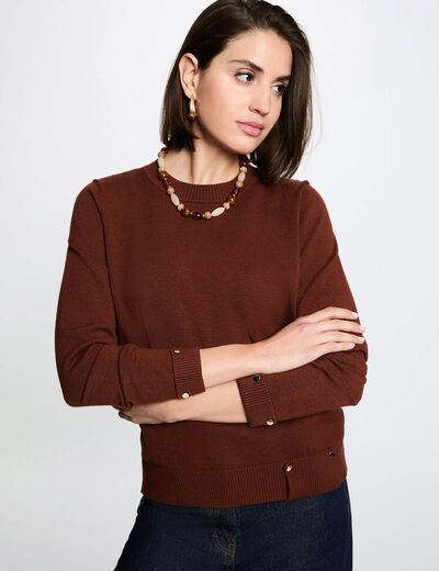 Pull col rond marron femme