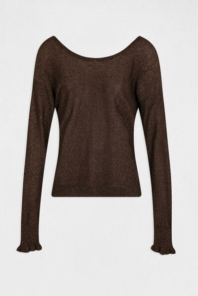 Pull manches longues avec boutons marron fonce femme