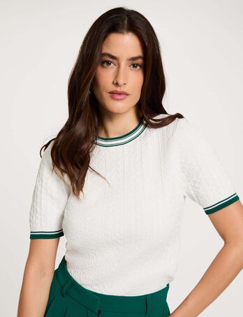 Pull fin manches courtes vert femme