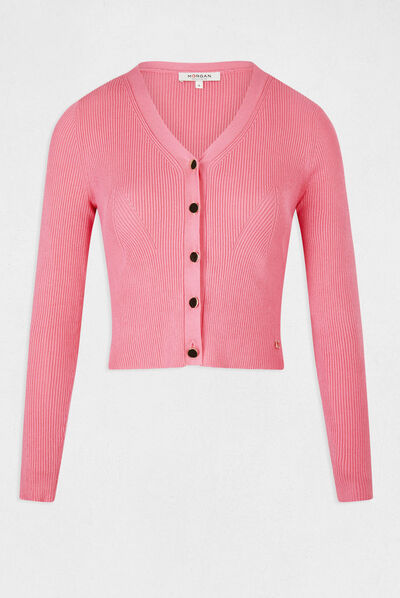 Gilet manches longues boutonné rose femme