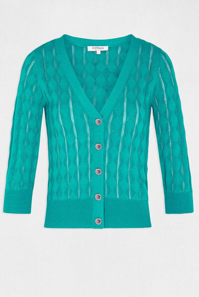 Gilet manches 3/4 boutonné vert moyen femme