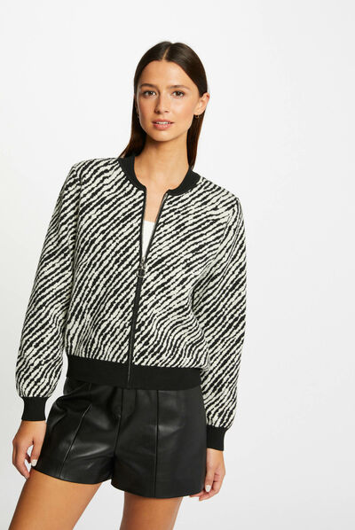Gilet zippé imprimé animalier beige femme