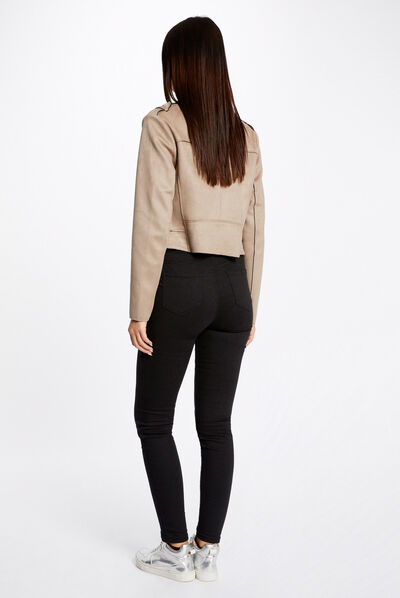 Pantalon skinny boutons aux poches noir femme