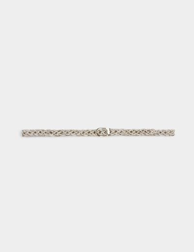 Ceinture tressée strass couleur argent femme