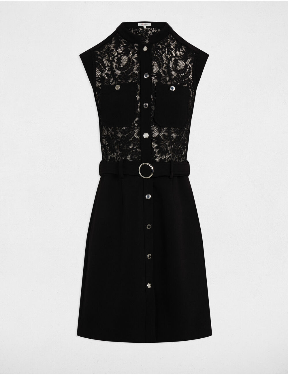 Robe courte droite dentelle noir femme