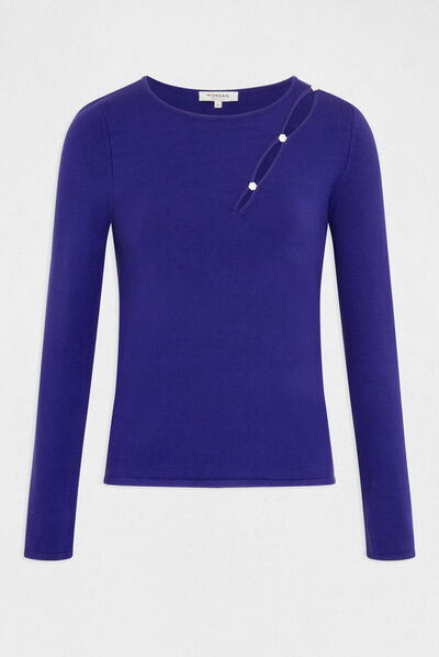 Pull manches longues avec fente bleu moyen femme