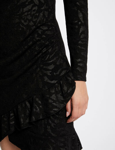 Robe ajust&eacute;e drap&eacute;e imprim&eacute; abstrait noir femme