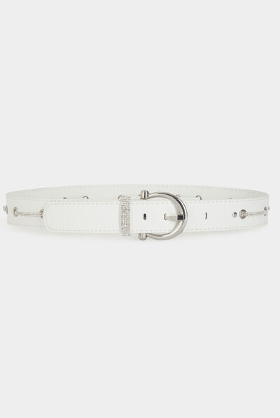 Ceinture à oeillets et strass blanc femme