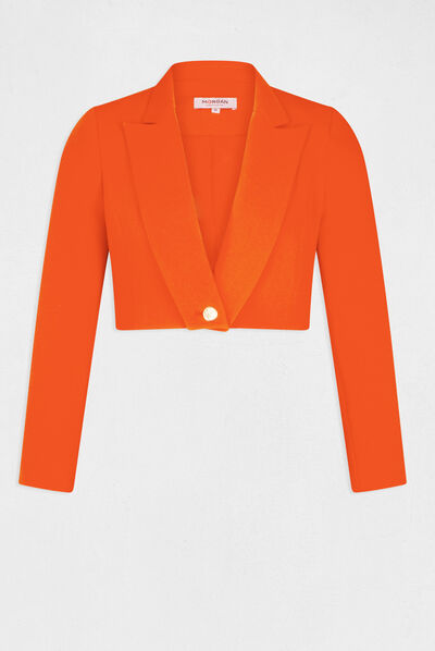 Veste courte droite col cranté à revers orange femme