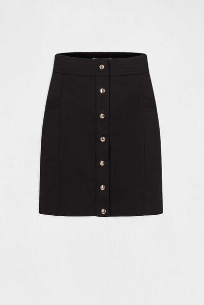 Jupe droite taille haute boutonnée noir femme