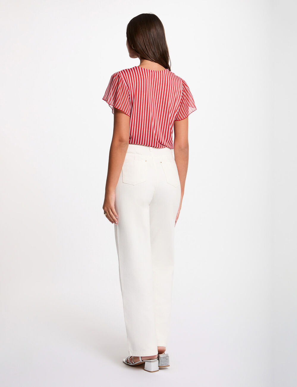 T-shirt col lavalli&egrave;re rouge femme
