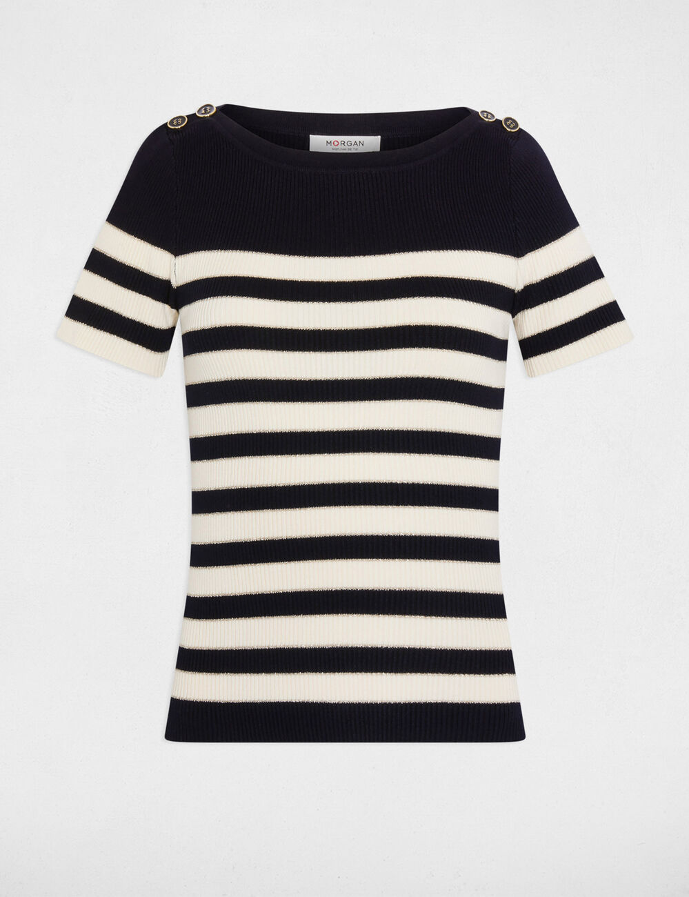 Pull col rond &agrave; rayures bleu marine femme