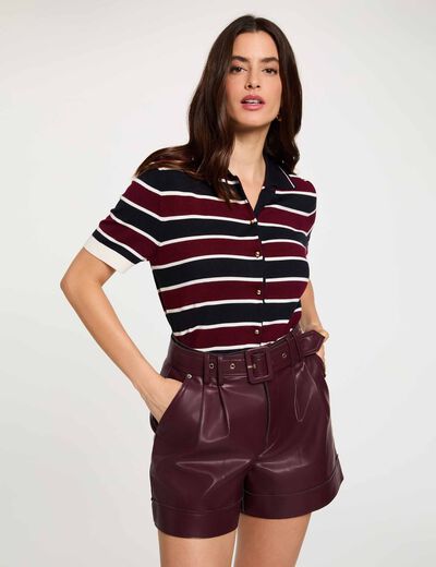Short noir similicuir prune femme