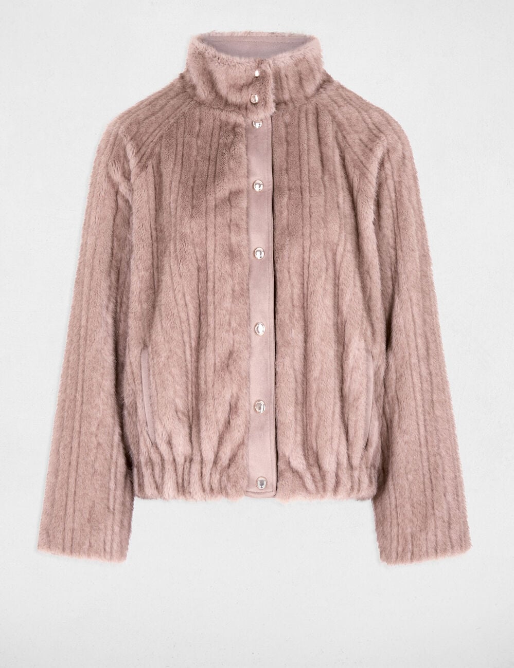 Manteau court fausse fourrure beige femme