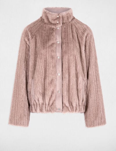 Manteau court fausse fourrure beige femme