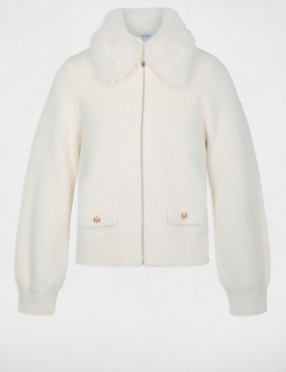 Veste avec col en fourrure ivoire femme