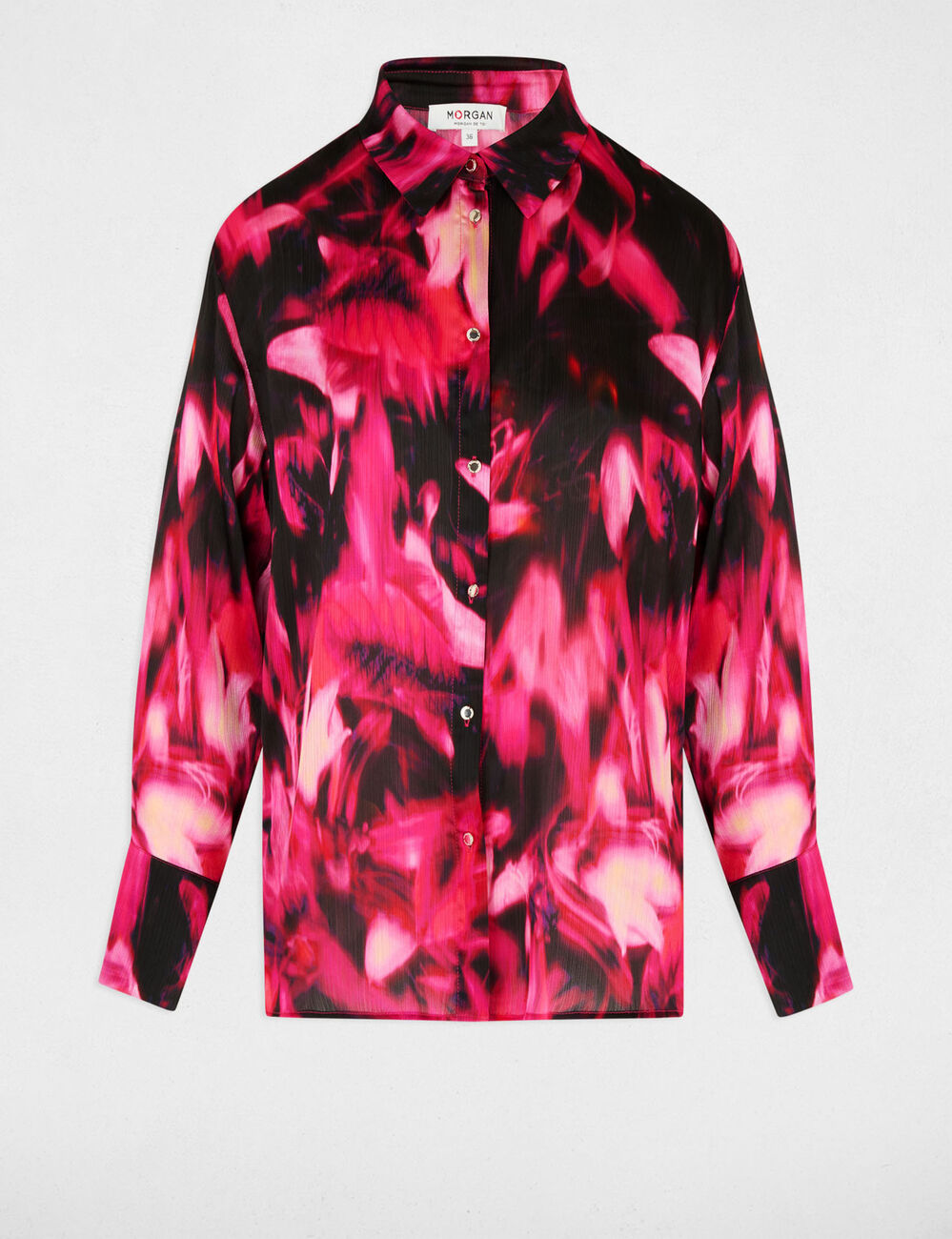 Chemise satin&eacute;e col &agrave; revers multicolore femme
