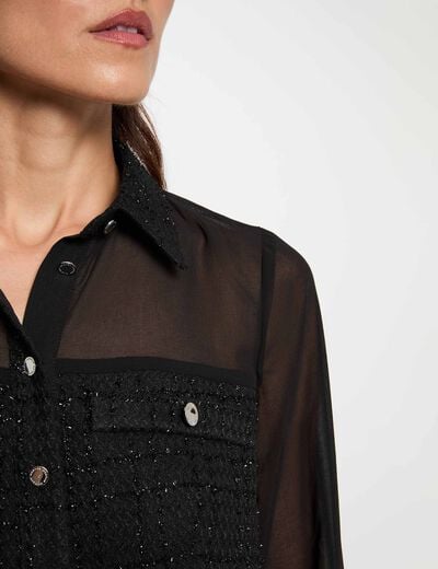 Chemise tweed manches longues noir femme