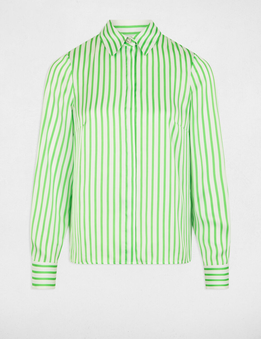 Chemise manches longues rayée vert femme