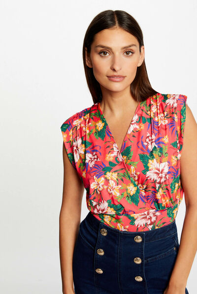 T-shirt sans manches satin imprimé multico femme