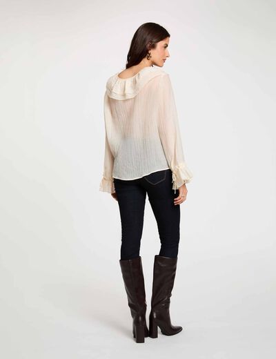 Chemise col v pliss&eacute;e ivoire femme