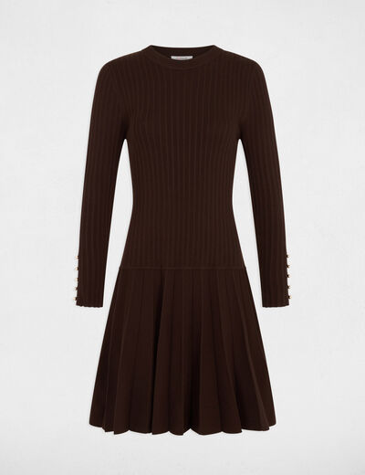 Robe tricot manches longues marron fonc&eacute; femme