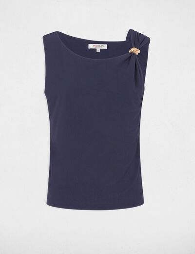 T-shirt asym&eacute;trique avec bijou bleu marine femme