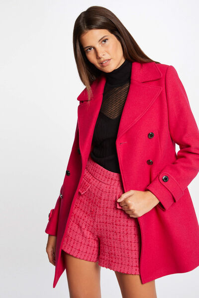 Manteau droit boutonné framboise femme