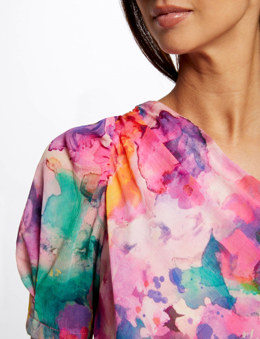 Blouse asym&eacute;trique imprim&eacute; floral multico femme
