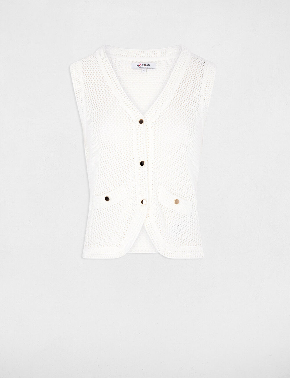 Gilet ajour&eacute; sans manches blanc femme