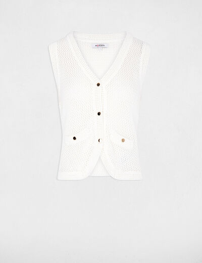 Gilet ajour&eacute; sans manches blanc femme